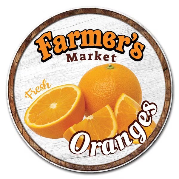 Corrugated Plastic Sign With Stakes 16in Circular-Farmers Market Oranges, C-16-CIR-WS-Oranges, Signmission, Mfr#: C-16-CIR-WS-Oranges